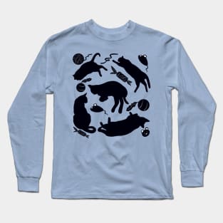 Black Cat Silhouette With Blue Background Long Sleeve T-Shirt